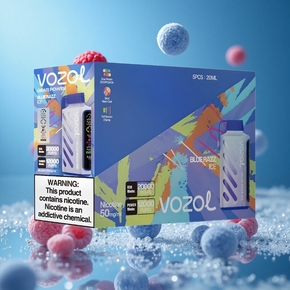 VOZOL Gear Power 20000 Puffs Дуал Месх Цоил Blue Razz Ice Plava Malina Led Serbia vape