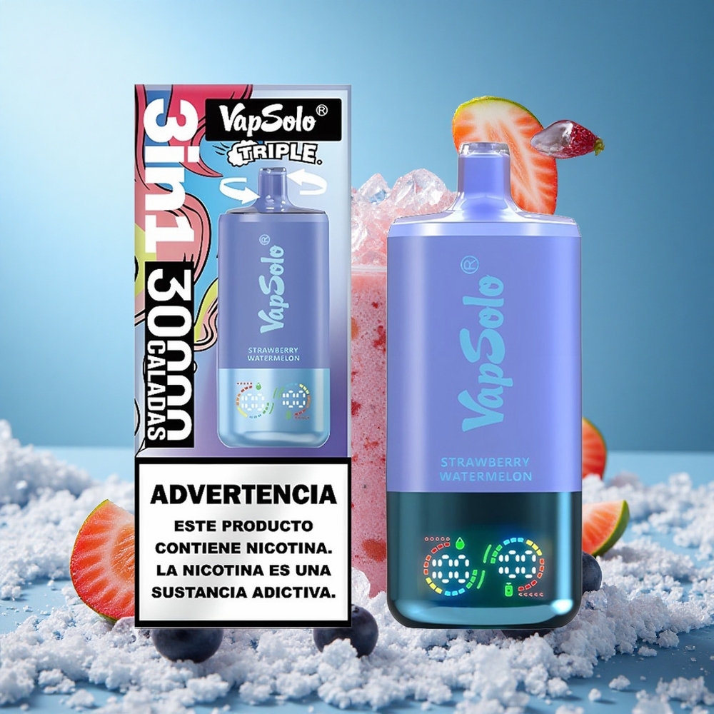 VapSolo Triple 30000 Puffs 40ml E-Liquid Jagoda Lubenica  Borovnica Led Serbia vape