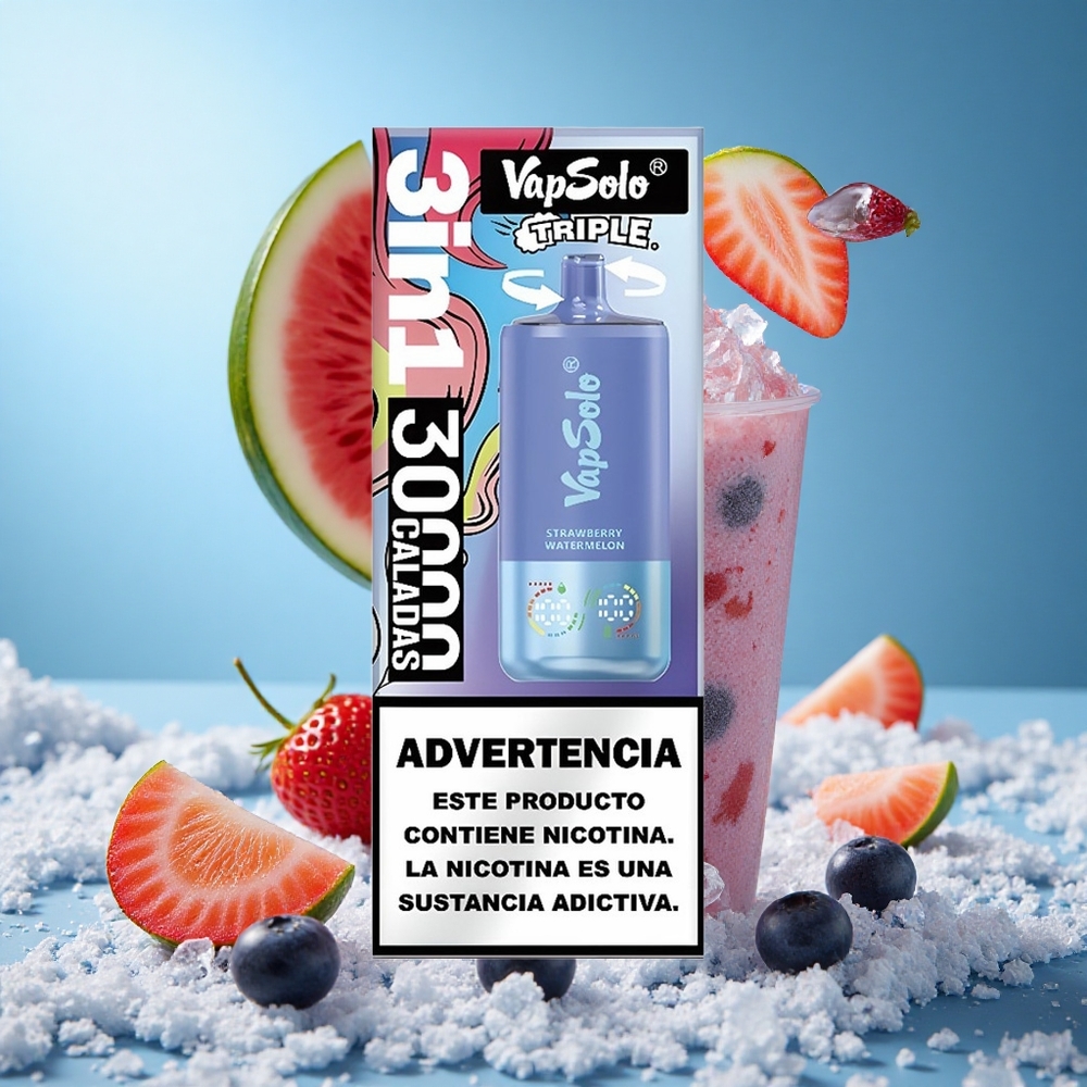 VapSolo Triple 30000 Puffs 40ml E-Liquid Jagoda Lubenica  Borovnica Led Serbia vape